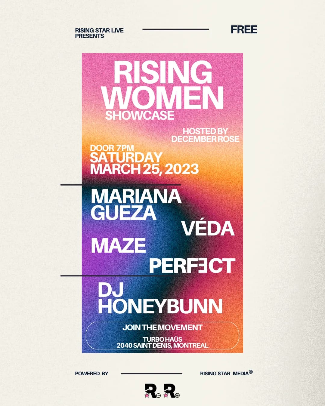 Rising Women Showcase w/ Mariana Gueza + Véda + Maze + Perfect + Dj Honeybunn
